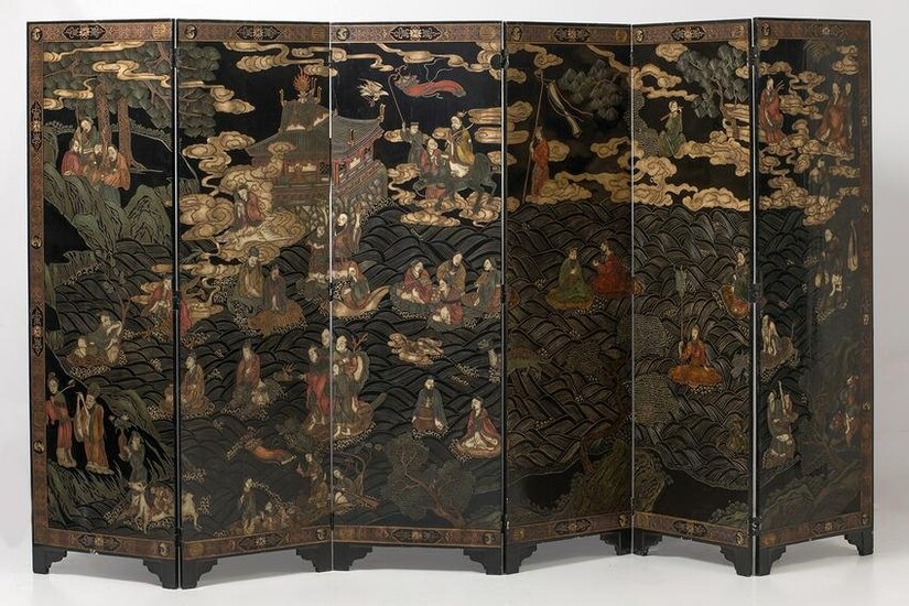 Six-leaf oriental folding screen