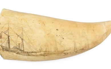 POLYCHROME SCRIMSHAW WHALE'S TOOTH DEPICTING GEORGE WASHINGTON 19th...