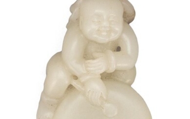 VERY RARE WHITE JADE CARVING OF THE IMMORTAL...