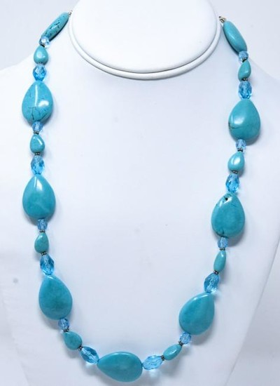 Sterling Silver Crystal Turquoise Beaded Necklace