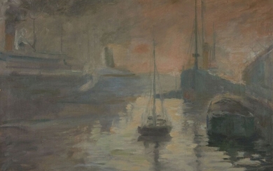 TARDIEU Victor (1870-1937) "Bateaux au port" Huile sur toile, signé en bas à gauche située...