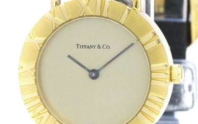 TIFFANY&Co. Atlas K18 Gold Leather D286.753 Ladies Watch