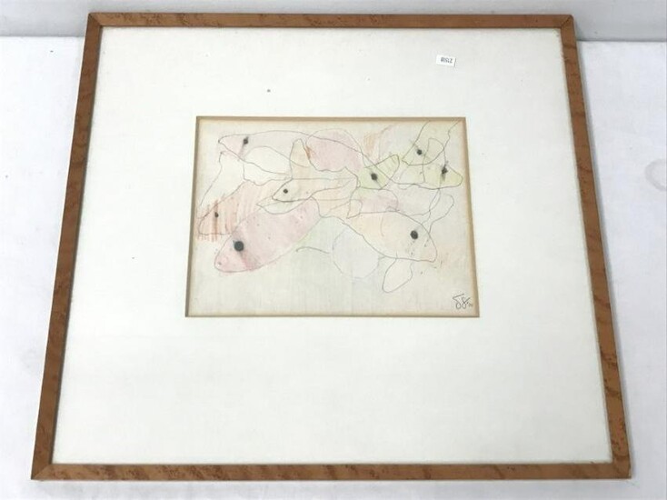 TOM GIRARD FRAMED MIXED MEDIA PAINTING ON PAPER