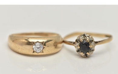 TWO 9CT GOLD RINGS, the first a single circular cut cubic zi...