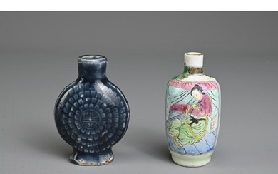 TWO CHINESE PORCELAIN SNUFF BOTTLES, LATE QING DYNASTY. To i...