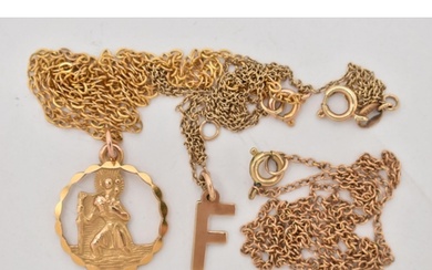 TWO PENDANTS AND THREE CHAINS, to include a St. Christopher ...