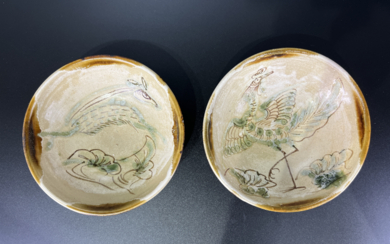 长沙唐陶瓷茶碗两件 TWO PIECES CHANGSHA TANG CERAMIC TEA BOWLS