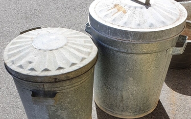 TWO VARIOUS GALVANIZED LIDDED BINS
