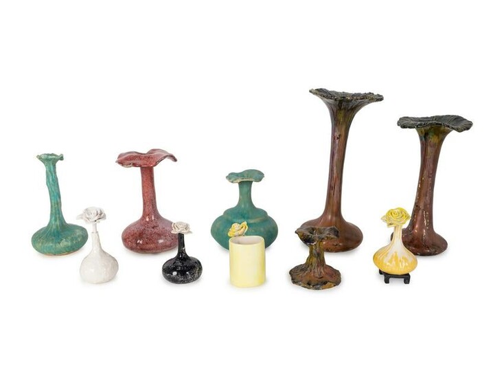 Ten Harriet Bernbaum Glazed Ceramic Vases Height
