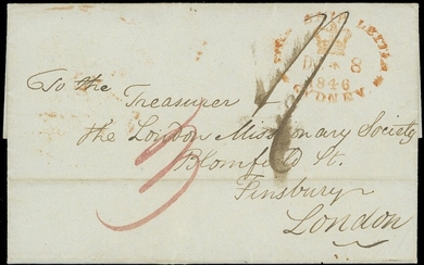 The Toulmin Packet Service Australia to U.K. Voyage 12 1846 (16 Mar.) missionary entire letter...