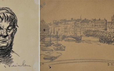 Théophile Alexandre STEINLEN (1859-1923) Portrait d'homme. Fusain signé en bas à droite. 11,5 x 9,2...