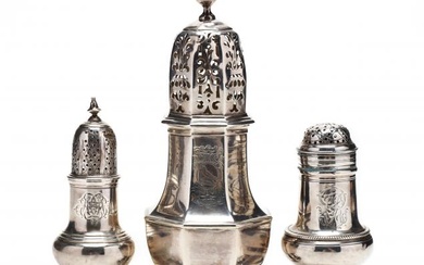 Three 18th Century English Silver Casters