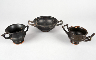 Three Apulian black glazed vessels
