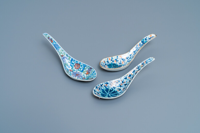 Three Chinese doucai spoons, 19th C.