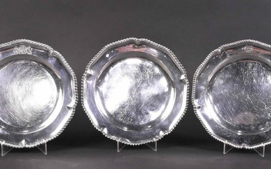 Three English Georgian Silver Dinner Plates