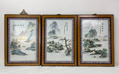 Three Famille Rose Porcelian Plaque Chinese Traditional