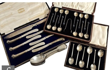 Three cased sets of assorted flatware to include tea spoons ...