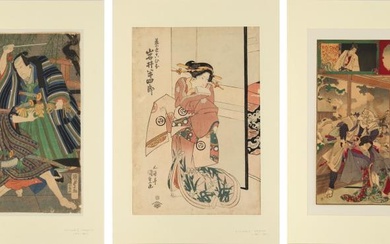Three mid / late 19th century Japanese woodblock prints,...
