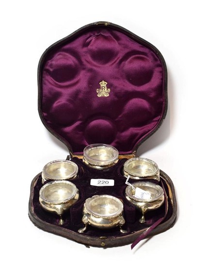 Three pairs of George II and George III silver salt-cellars,...