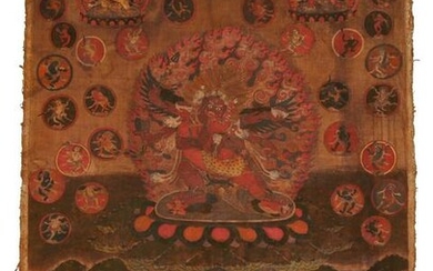 Tibetan Thangka Heruka and Consort with Deities
