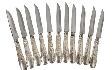 Tiffany Set of 11 Sterling Silver Audubon Bird Pattern Steak Knives