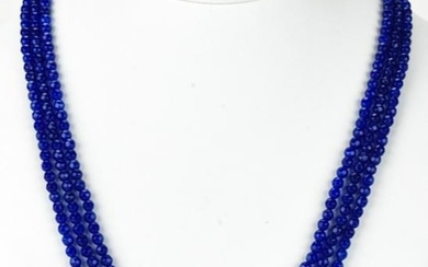 Triple Strand Necklace Faceted Blue Sapphire Beads