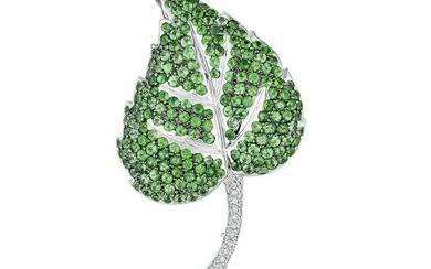 Tsavorite and Diamond Leaf Brooch