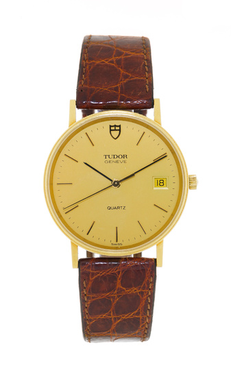 Tudor, montre en or 750 avec indication de la dateMouvement: cal. ETA 955.112, quartz, 7 rubisBoîtier: n°679933, diam. 33 mmComplication