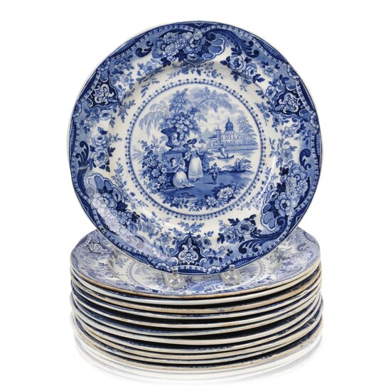 Twelve Historical Blue Staffordshire Plates.