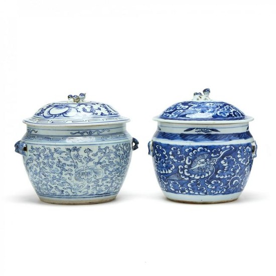 Two Chinese Blue and White Jars with Covers