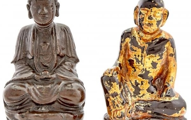 Two Chinese or Southeast Asian Lacquered Bronze Buddhas