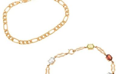 Two Gold & Gemstone Link Bracelets in 14K
