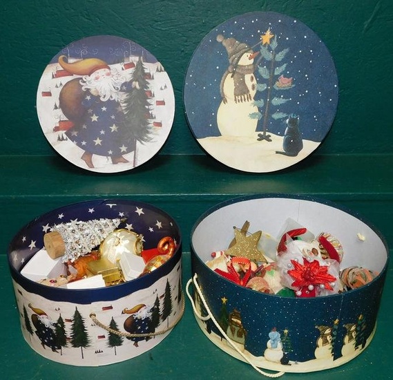 Two Hat Boxes W/ Christmas Ornaments