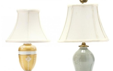 Two Porcelain Boudoir Table Lamps