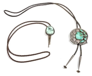 Two Southwestern Silver and Turquoise Bolos