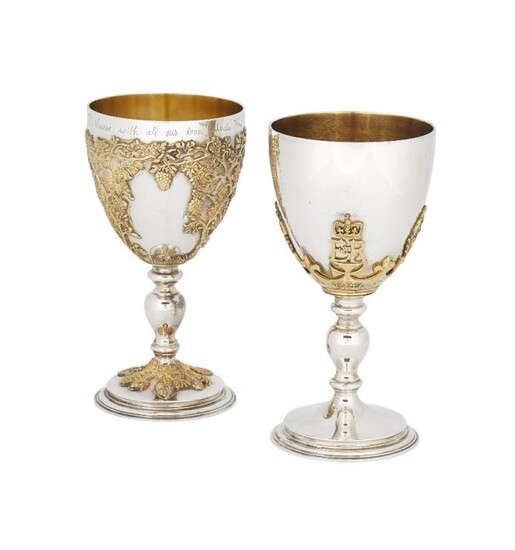 Two cased silver wine goblets, by Asprey...