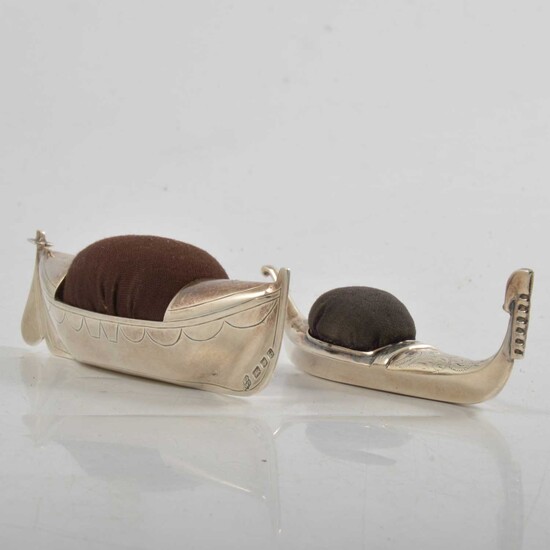 Two novelty pin cushions, a boat and gondola