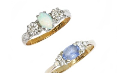 Two rings: one antique opal and diamond marked '18ct', weigh...