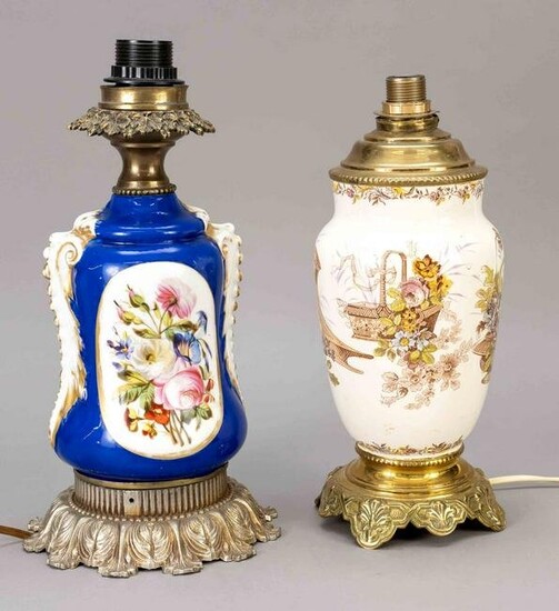 Two table lamps, 19th c., porc