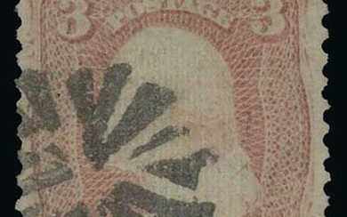 United States: 1867-8 Issue 3c rose, "D" Grill, well-centered amidst balanced margins, postmar...