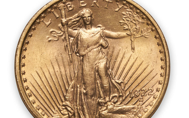 United States 1922 St. Gaudens $20 Double Eagle Gold Coin.