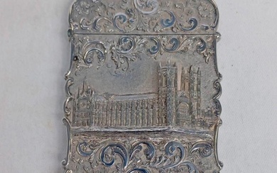 VICTORIAN SILVER CASTLE TOP CARD CASE WITH A DEEP RELIEF DEP...