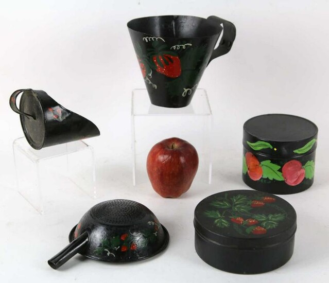 VINTAGE HAND PAINTED APPLE TOLE GROUPING