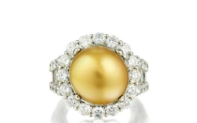 Very Fine South Sea Golden Cultured Pearl and Diamond
