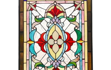 Victorian Design Stained Art Glass Window Panel