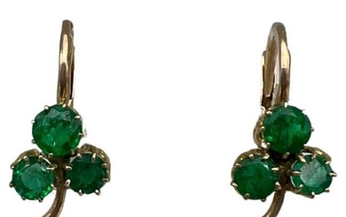 Victorian Russian Yellow Gold Emerald Clover Earrings