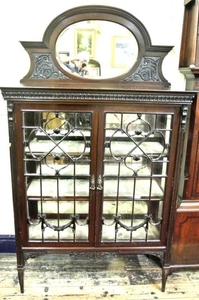 Victorian mahogany display cabinet with bevelled mirror tray...