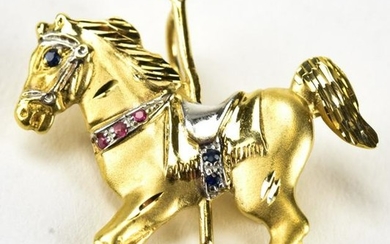 Vintage 14kt Gold Carousel Horse Pendant or Brooch