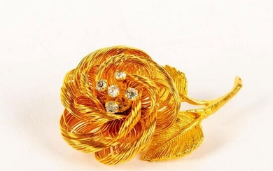 Vintage Gold Toned Wire Rose Brooch Costume Jewelry