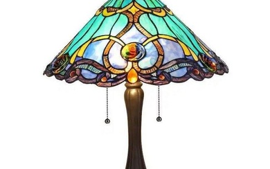 Vintage Opulence: Tiffany-Style 2-Light Victorian Bronze Table Lamp